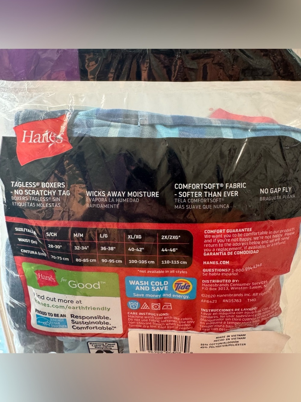 Hanes Men's Plaid Boxers 2 Pack Tagless Comfort Flex Cool Comfort 2XL 44-46 - Picture 6 of 12